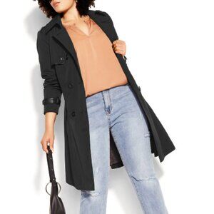 NWT City Chic Trench Corset Back Coat in Black, Size L (20)